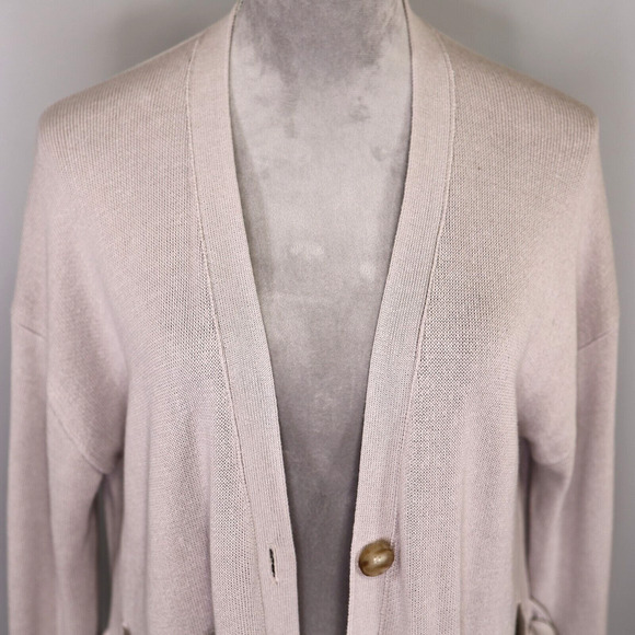 J Crew Sweater Womens XS Beige Long Cardigan Tunic Cotton Blend Pockets Grandpa - Picture 13 of 15